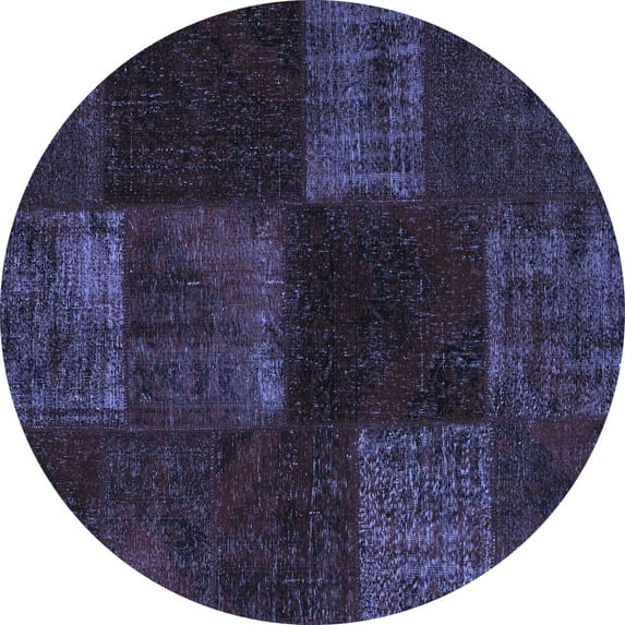 Ahgly Company Machine Washable Indoor Round Patchwork Blue Transitional Area Rugs, 7' Round