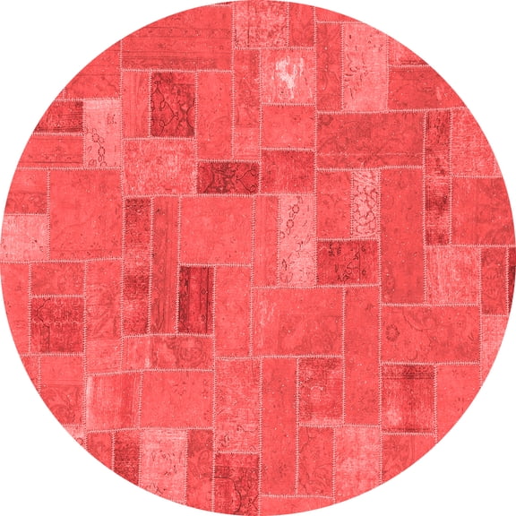 Ahgly Company Machine Washable Indoor Round Patchwork Red Transitional Area Rugs, 5' Round