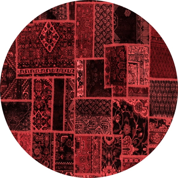 Ahgly Company Machine Washable Indoor Round Patchwork Red Transitional Area Rugs, 7' Round
