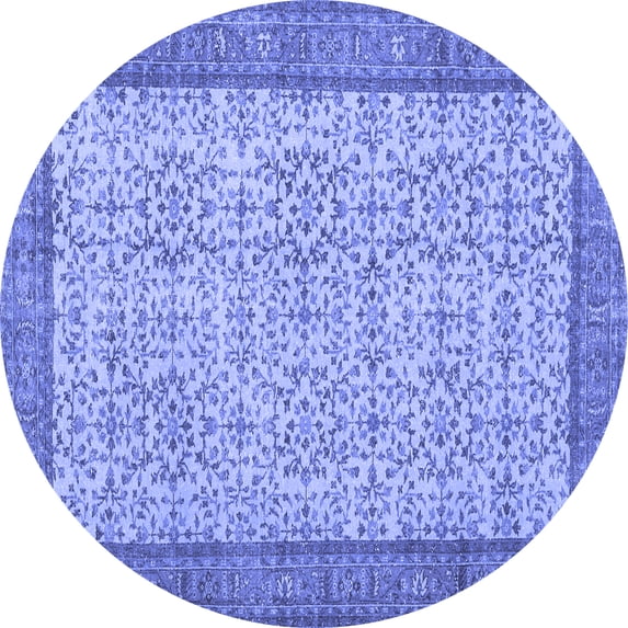 Ahgly Company Machine Washable Indoor Round Persian Blue Traditional Area Rugs, 3' Round
