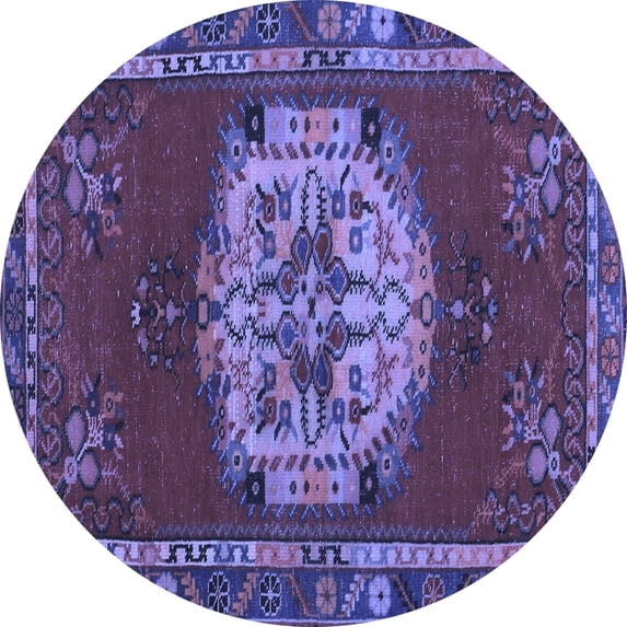 Ahgly Company Machine Washable Indoor Round Persian Blue Traditional Area Rugs, 3' Round