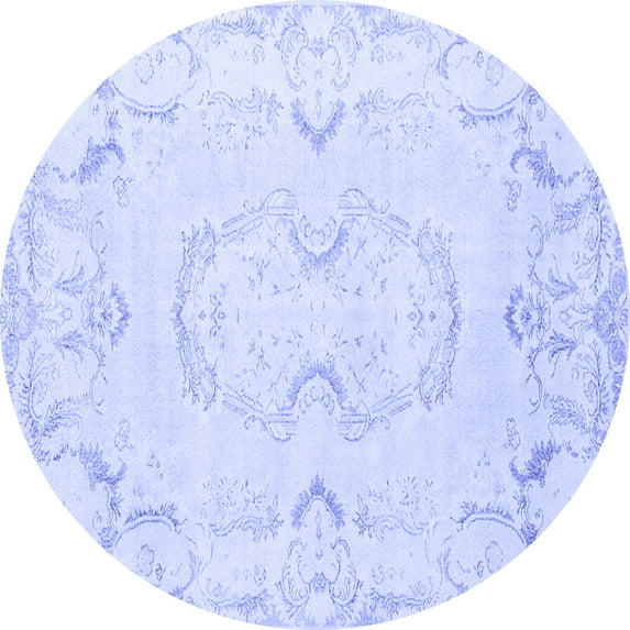 Ahgly Company Machine Washable Indoor Round Persian Blue Traditional Area Rugs, 4' Round