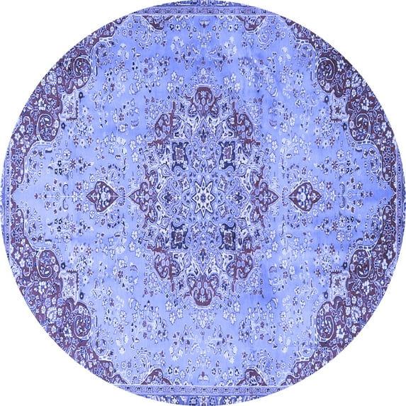 Ahgly Company Machine Washable Indoor Round Persian Blue Traditional Area Rugs, 6' Round