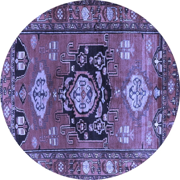 Ahgly Company Machine Washable Indoor Round Persian Blue Traditional Area Rugs, 6' Round