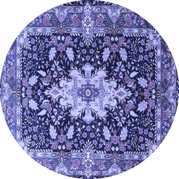 Ahgly Company Machine Washable Indoor Round Persian Blue Traditional Area Rugs, 6' Round