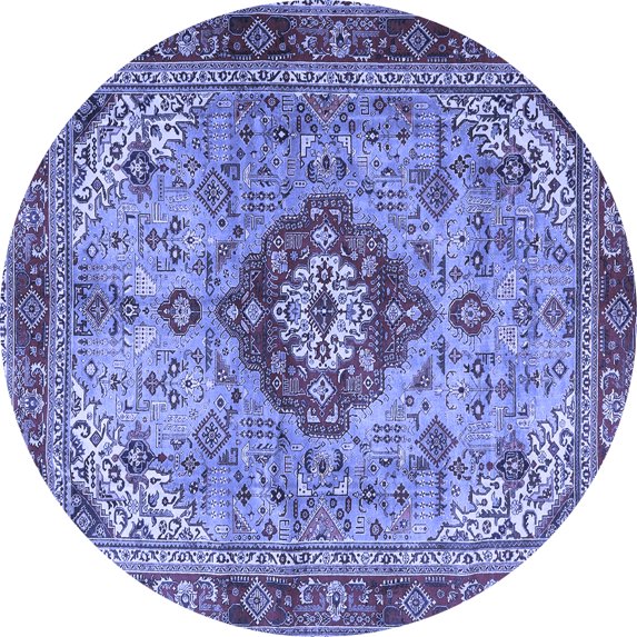 Ahgly Company Machine Washable Indoor Round Persian Blue Traditional Area Rugs, 7' Round