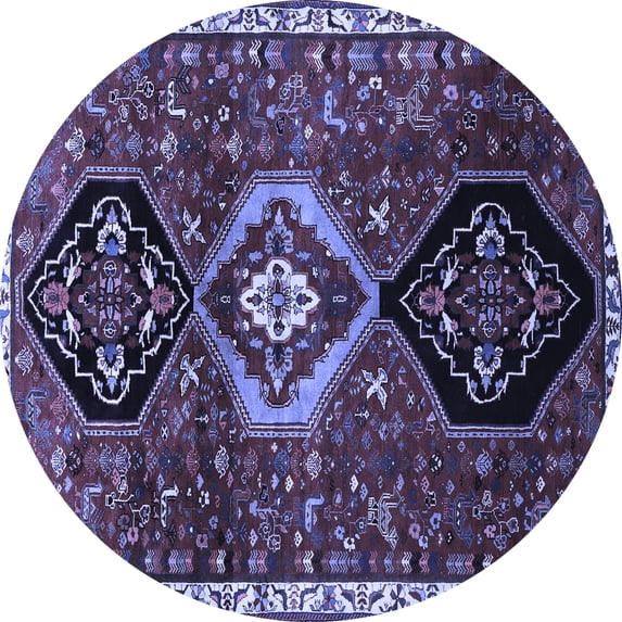 Ahgly Company Machine Washable Indoor Round Persian Blue Traditional Area Rugs, 8' Round