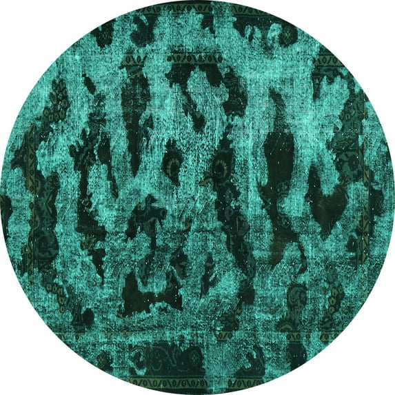 Ahgly Company Machine Washable Indoor Round Persian Turquoise Blue Bohemian Area Rugs, 5' Round