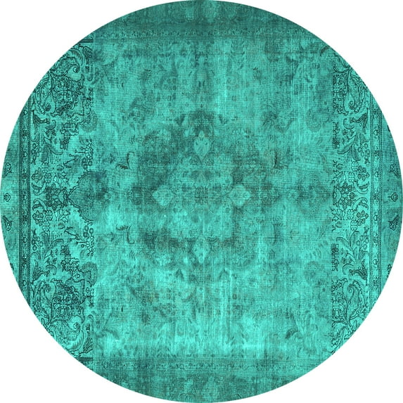 Ahgly Company Machine Washable Indoor Round Persian Turquoise Blue Traditional Area Rugs, 3' Round