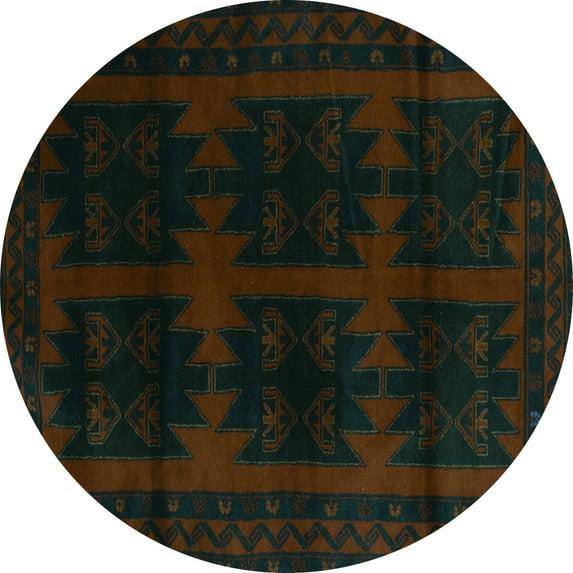 Ahgly Company Machine Washable Indoor Round Persian Turquoise Blue Traditional Area Rugs, 3' Round