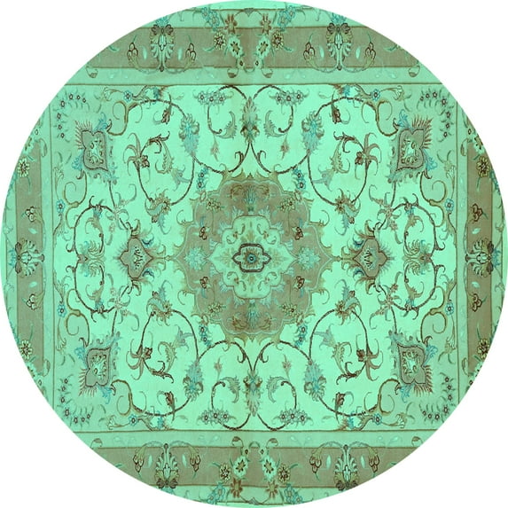 Ahgly Company Machine Washable Indoor Round Persian Turquoise Blue Traditional Area Rugs, 3' Round
