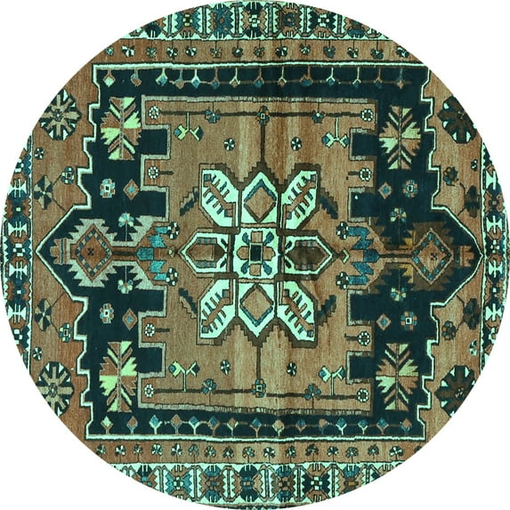 Ahgly Company Machine Washable Indoor Round Persian Turquoise Blue Traditional Area Rugs, 3' Round