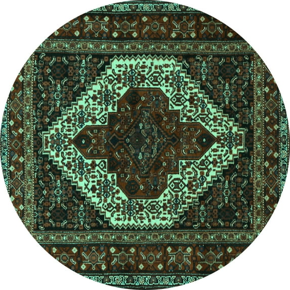 Ahgly Company Machine Washable Indoor Round Persian Turquoise Blue Traditional Area Rugs, 4' Round