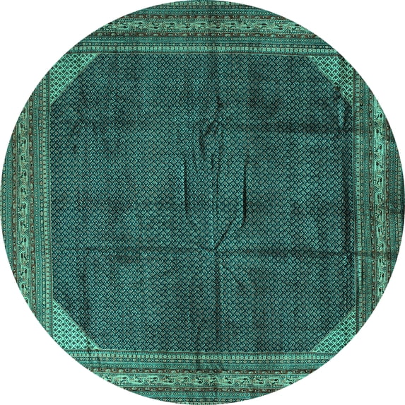 Ahgly Company Machine Washable Indoor Round Persian Turquoise Blue Traditional Area Rugs, 4' Round