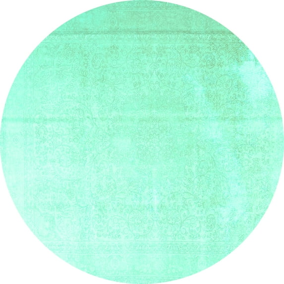 Ahgly Company Machine Washable Indoor Round Persian Turquoise Blue Traditional Area Rugs, 4' Round