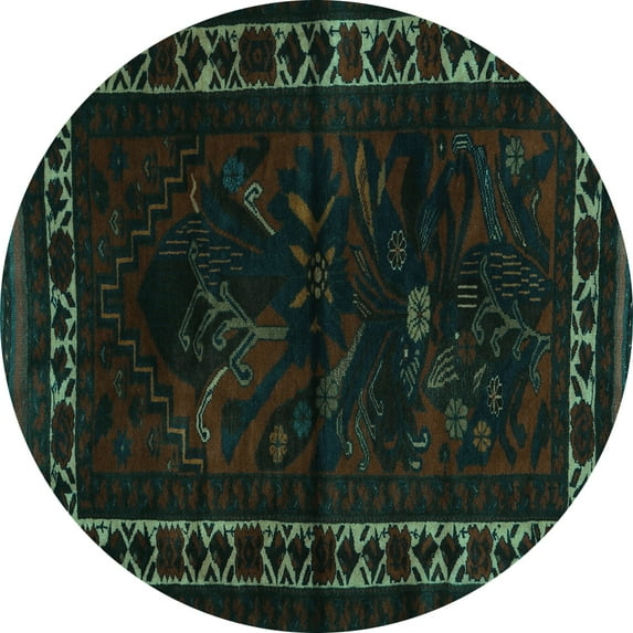 Ahgly Company Machine Washable Indoor Round Persian Turquoise Blue Traditional Area Rugs, 4' Round