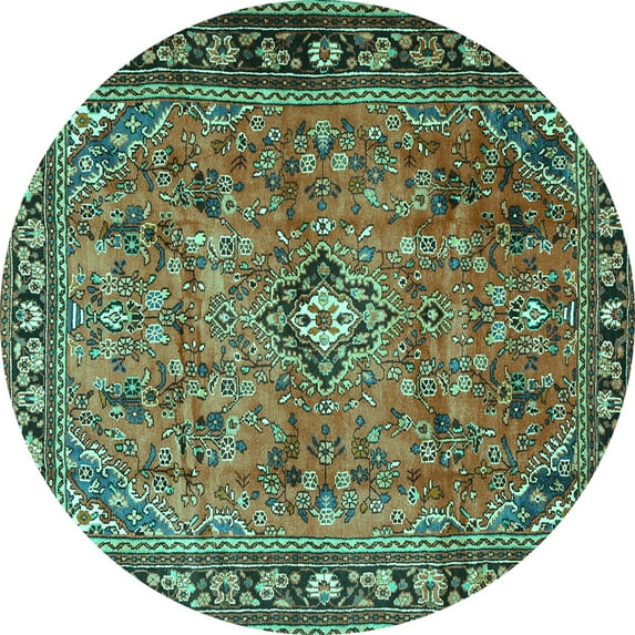 Ahgly Company Machine Washable Indoor Round Persian Turquoise Blue Traditional Area Rugs, 4' Round