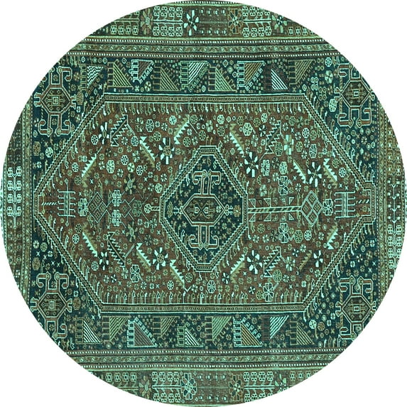 Ahgly Company Machine Washable Indoor Round Persian Turquoise Blue Traditional Area Rugs, 4' Round