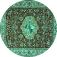 thumbnail image 1 of Ahgly Company Machine Washable Indoor Round Persian Turquoise Blue Traditional Area Rugs, 4' Round, 1 of 4
