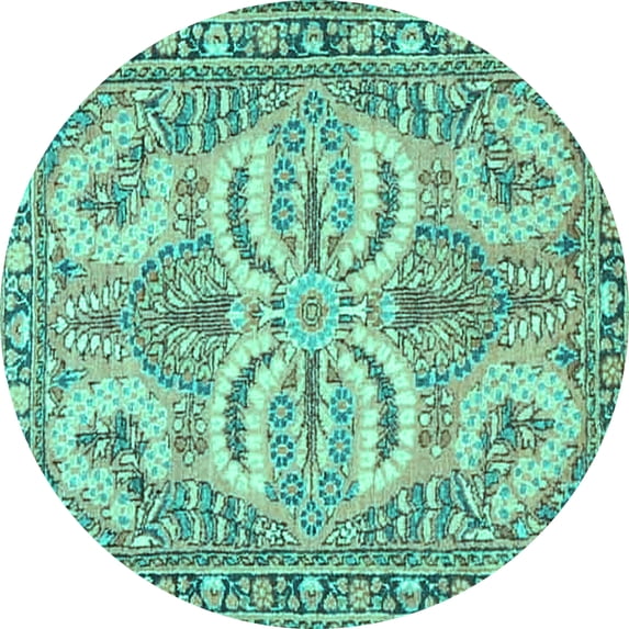 Ahgly Company Machine Washable Indoor Round Persian Turquoise Blue Traditional Area Rugs, 4' Round