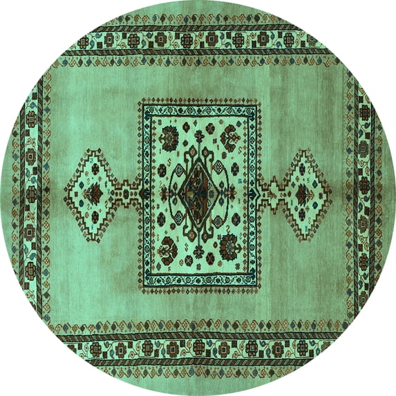 Ahgly Company Machine Washable Indoor Round Persian Turquoise Blue Traditional Area Rugs, 5' Round