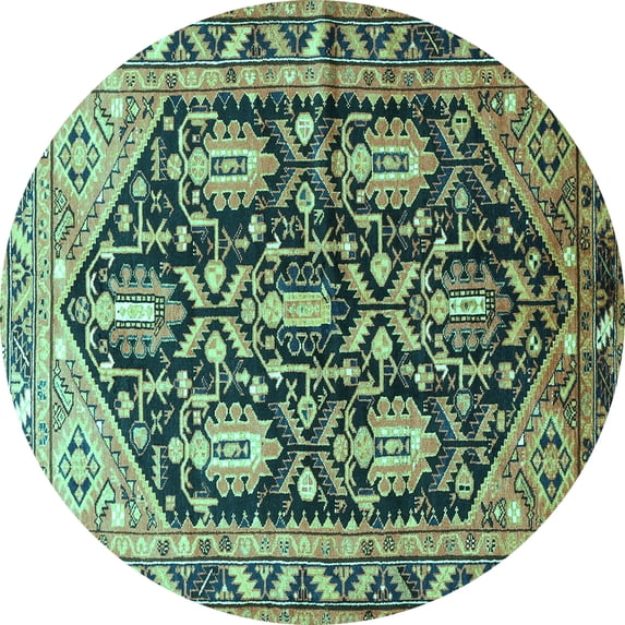 Ahgly Company Machine Washable Indoor Round Persian Turquoise Blue Traditional Area Rugs, 5' Round