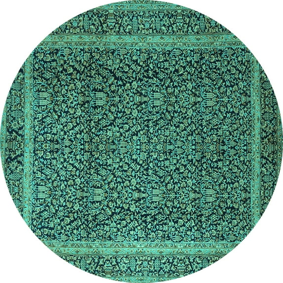 Ahgly Company Machine Washable Indoor Round Persian Turquoise Blue Traditional Area Rugs, 5' Round