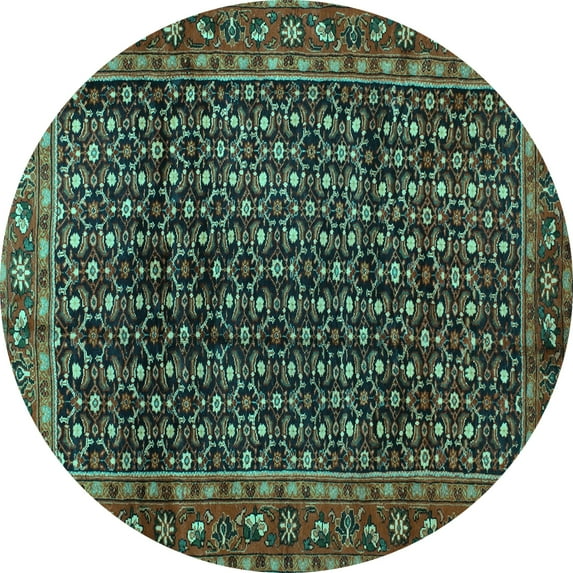 Ahgly Company Machine Washable Indoor Round Persian Turquoise Blue Traditional Area Rugs, 5' Round
