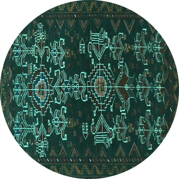 Ahgly Company Machine Washable Indoor Round Persian Turquoise Blue Traditional Area Rugs, 6' Round