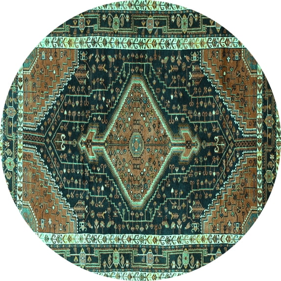 Ahgly Company Machine Washable Indoor Round Persian Turquoise Blue Traditional Area Rugs, 6' Round