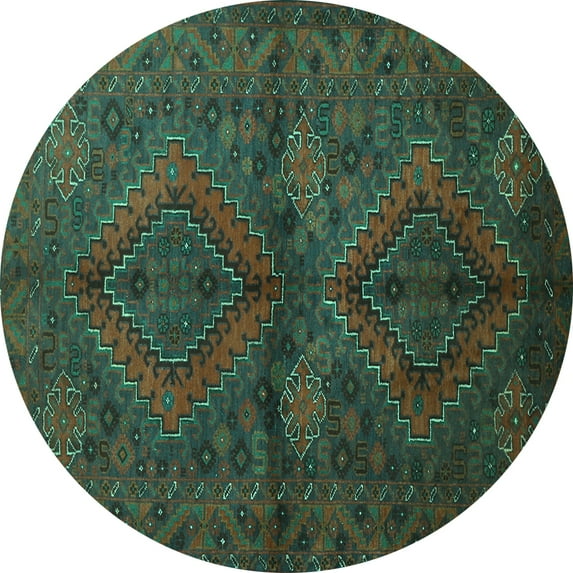 Ahgly Company Machine Washable Indoor Round Persian Turquoise Blue Traditional Area Rugs, 6' Round