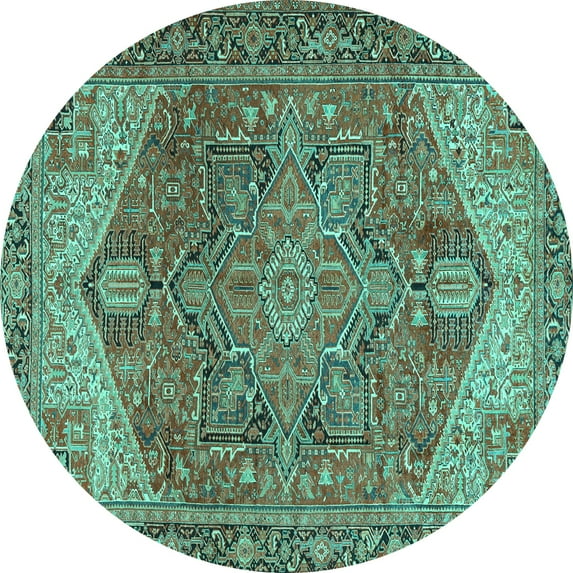 Ahgly Company Machine Washable Indoor Round Persian Turquoise Blue Traditional Area Rugs, 6' Round