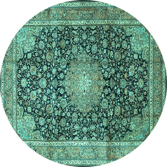 Ahgly Company Machine Washable Indoor Round Persian Turquoise Blue Traditional Area Rugs, 6' Round