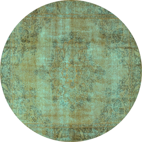 Ahgly Company Machine Washable Indoor Round Persian Turquoise Blue Traditional Area Rugs, 6' Round