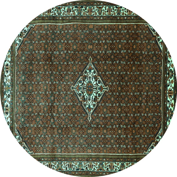 Ahgly Company Machine Washable Indoor Round Persian Turquoise Blue Traditional Area Rugs, 6' Round