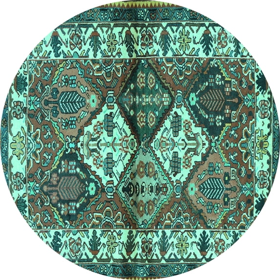 Ahgly Company Machine Washable Indoor Round Persian Turquoise Blue Traditional Area Rugs, 7' Round