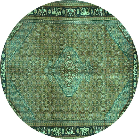 Ahgly Company Machine Washable Indoor Round Persian Turquoise Blue Traditional Area Rugs, 7' Round