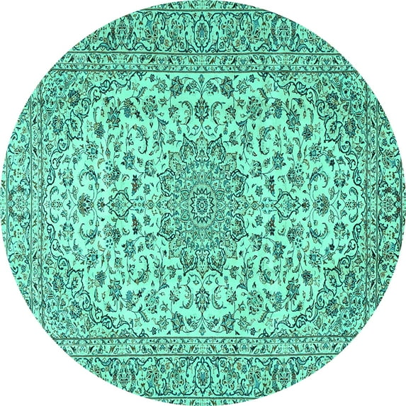 Ahgly Company Machine Washable Indoor Round Persian Turquoise Blue Traditional Area Rugs, 7' Round