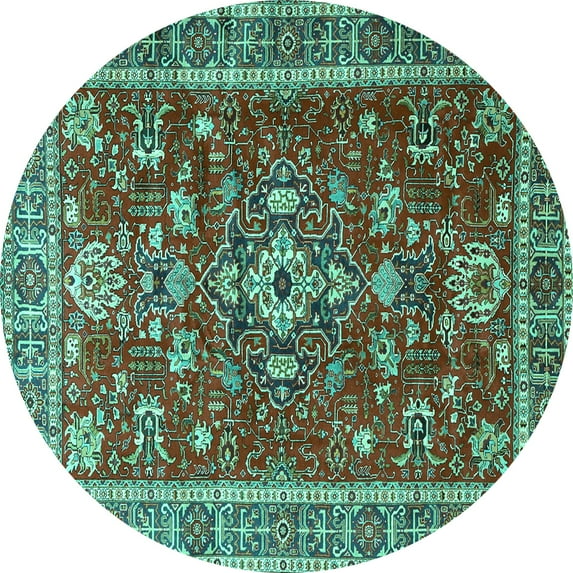 Ahgly Company Machine Washable Indoor Round Persian Turquoise Blue Traditional Area Rugs, 7' Round