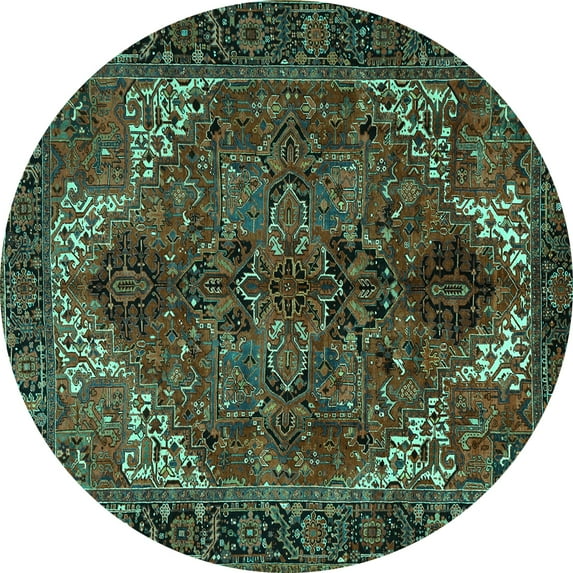 Ahgly Company Machine Washable Indoor Round Persian Turquoise Blue Traditional Area Rugs, 7' Round