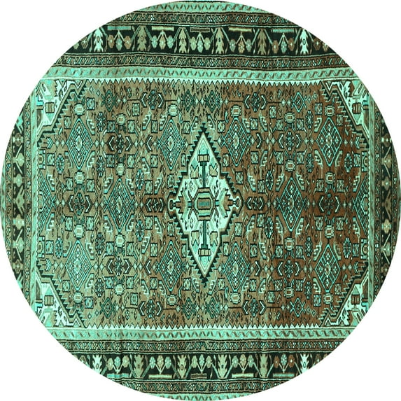 Ahgly Company Machine Washable Indoor Round Persian Turquoise Blue Traditional Area Rugs, 7' Round