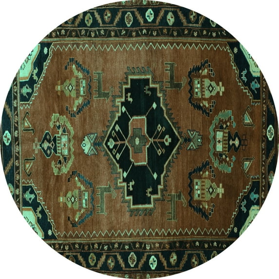 Ahgly Company Machine Washable Indoor Round Persian Turquoise Blue Traditional Area Rugs, 7' Round