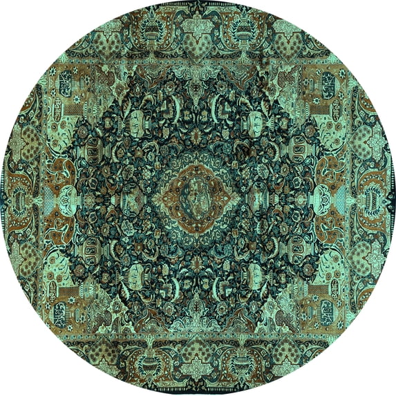 Ahgly Company Machine Washable Indoor Round Persian Turquoise Blue Traditional Area Rugs, 7' Round