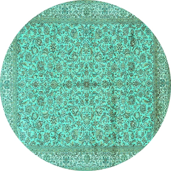 Ahgly Company Machine Washable Indoor Round Persian Turquoise Blue Traditional Area Rugs, 7' Round