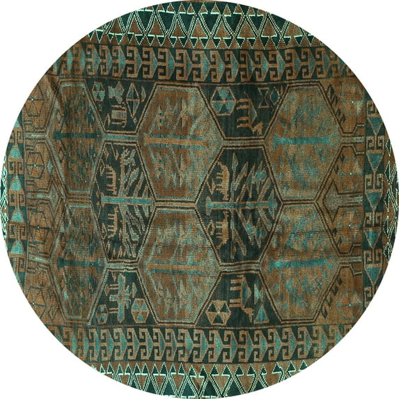 Ahgly Company Machine Washable Indoor Round Persian Turquoise Blue Traditional Area Rugs, 7' Round