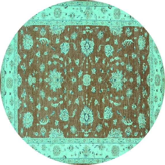 Ahgly Company Machine Washable Indoor Round Persian Turquoise Blue Traditional Area Rugs, 7' Round