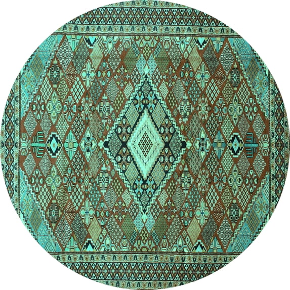 Ahgly Company Machine Washable Indoor Round Persian Turquoise Blue Traditional Area Rugs, 7' Round