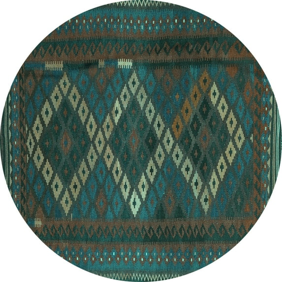 Ahgly Company Machine Washable Indoor Round Persian Turquoise Blue Traditional Area Rugs, 8' Round
