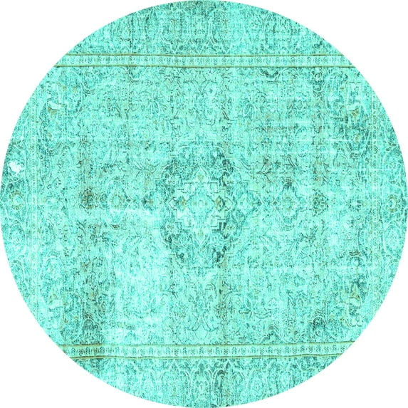 Ahgly Company Machine Washable Indoor Round Persian Turquoise Blue Traditional Area Rugs, 8' Round