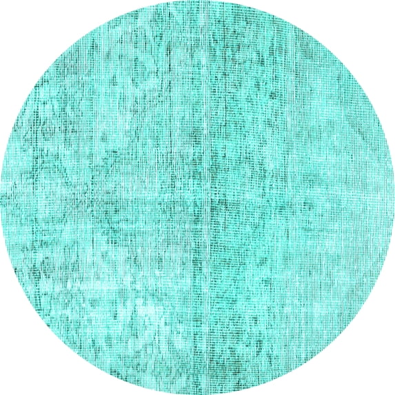Ahgly Company Machine Washable Indoor Round Persian Turquoise Blue Traditional Area Rugs, 8' Round